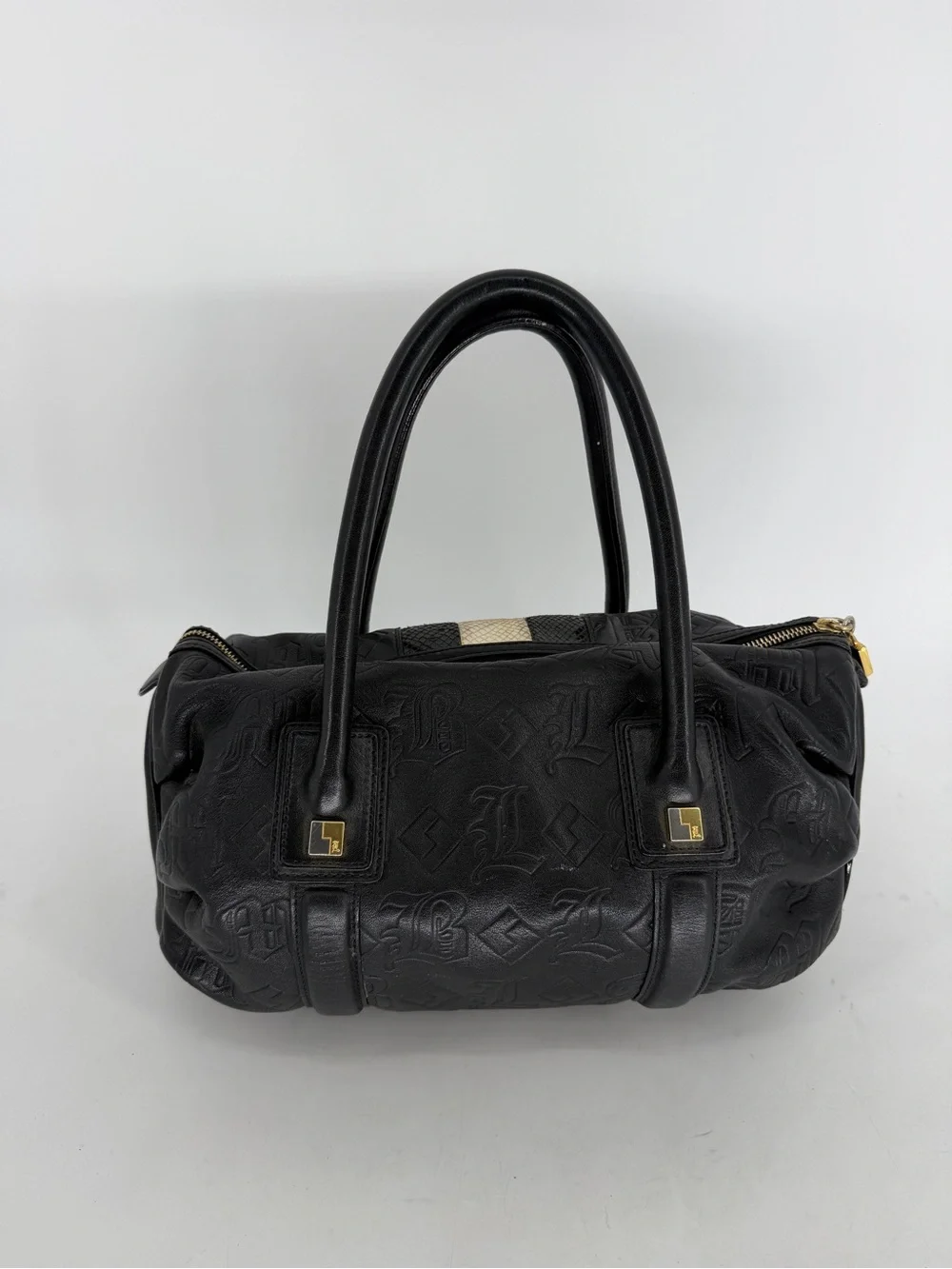 L.A.M.B by Gwen Stephani Vintage Black Embossed Leather Boston Satchel Bag